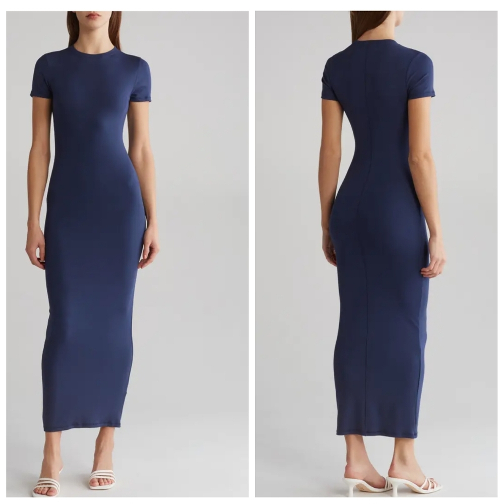 Good American Rib Tee Maxi Dress | Blue Rinse | Size 3 | NWT